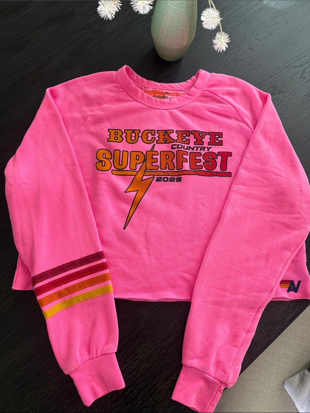 Aviator Nation Pink Buckeye Country Superfest Cropped Crewneck sz M